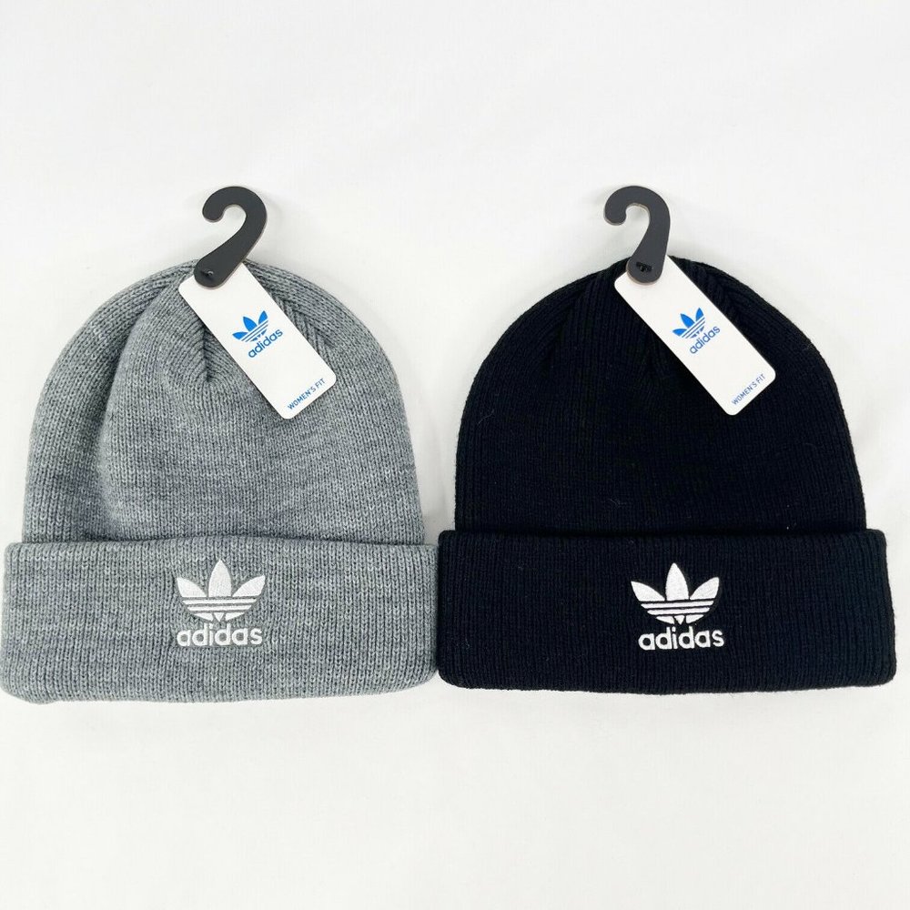 adidas Trefoil Cuffed Beanies - Gray & Black
